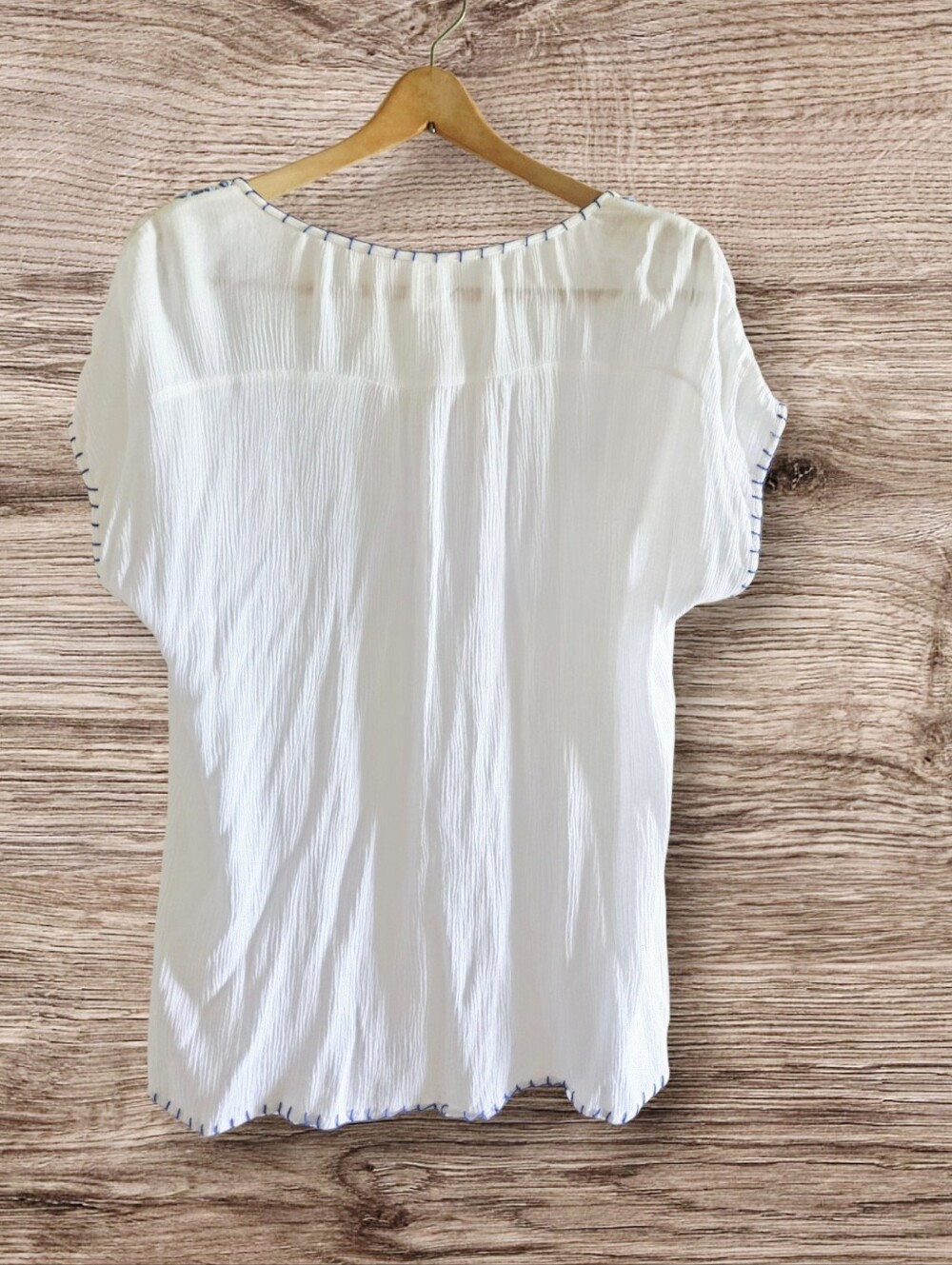 Bila White Lightweight  Tunic with Blue Embroidered/beaded V-Neck - Picture 2 of 7